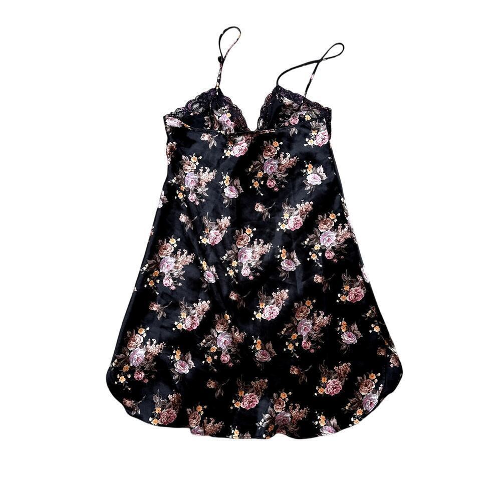 VTG 90s Dominique Simone Women's Black Floral Slip Dress Size Medium - Picture 4 of 4